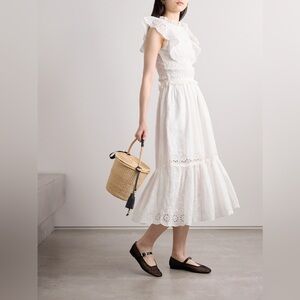 o.p.t. Few Moda NWOT White Eyelet Smocked  Summer Dress Sea Astr the Label Small